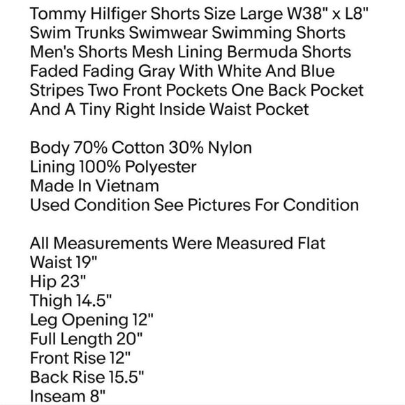 Tommy Hilfiger Shorts Size Large W38" x L8" Swim Trunks Swimwear Swimming Shorts - Picture 2 of 6